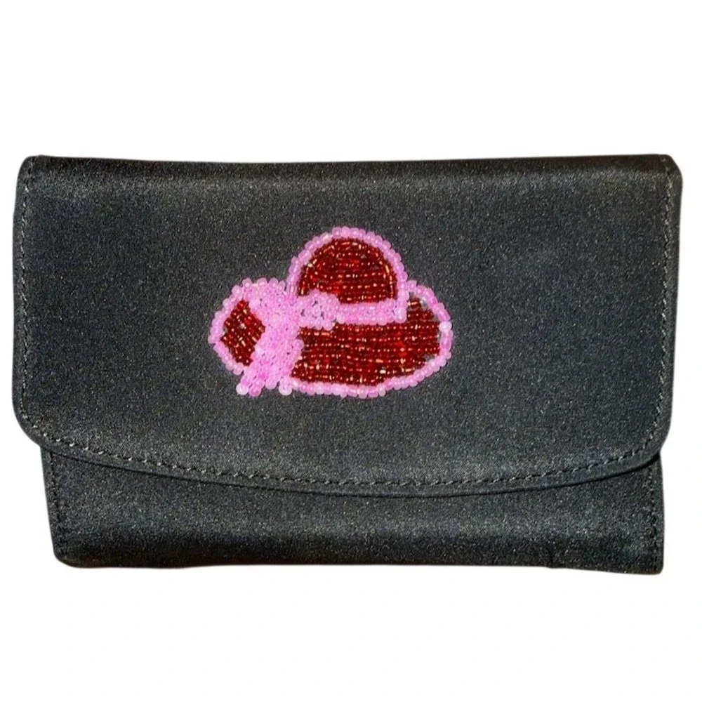 Red Hat Society Women's Beaded Coin‎ Wallet Black Credit Card Holder kiss change